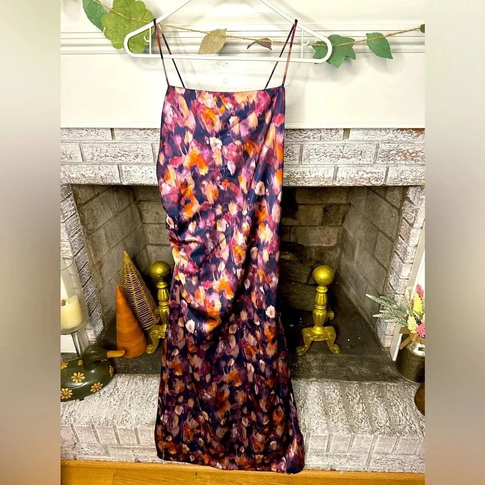 Jason Wu Floral Satin Slip Dress Women's Medium Midi Wedding Guest
